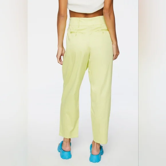 Lime High Waisted Cotton Pleated Pants By Forever 21. Size S - Picture 3 of 17